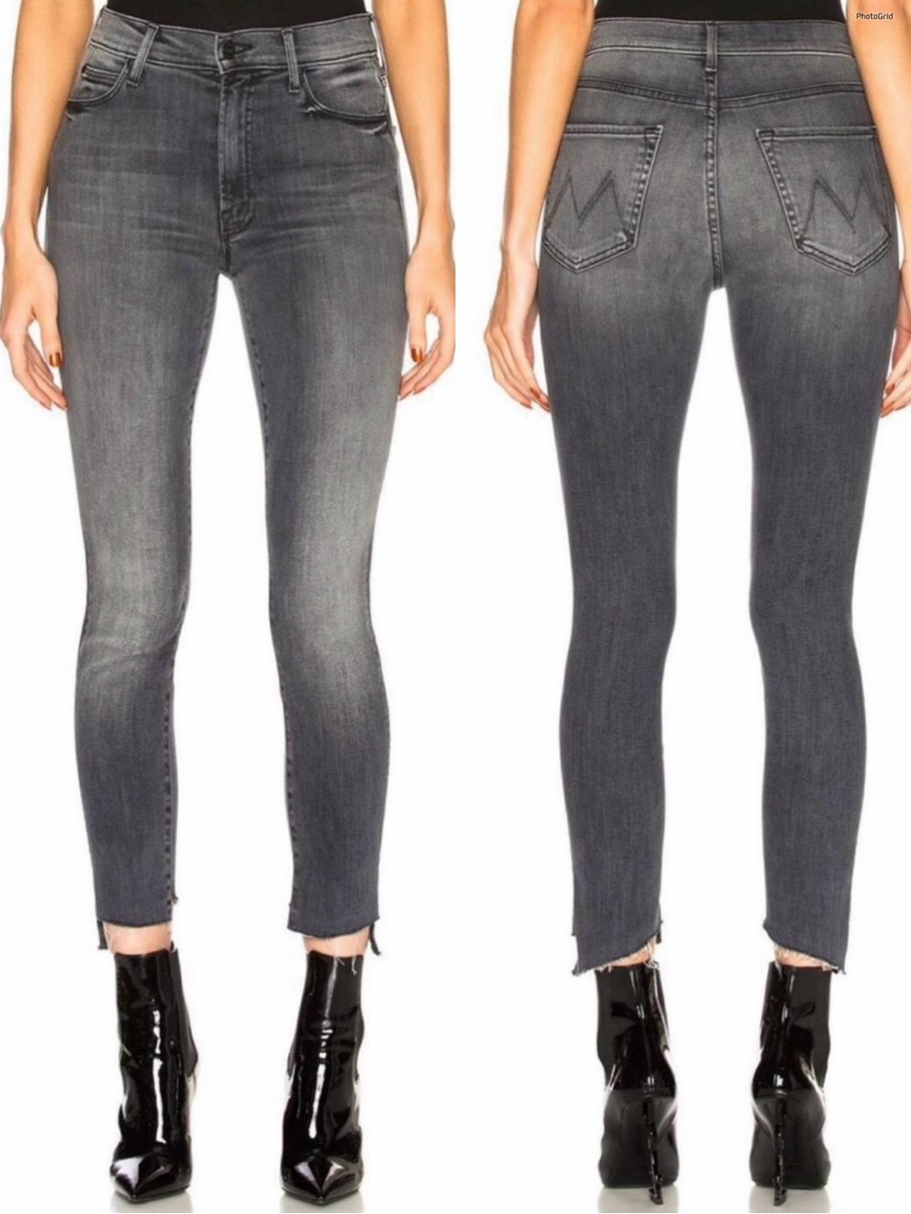 Mother Stunner Zip Ankle Step Fray Grey Black Skinny Jeans Women’s Size 30